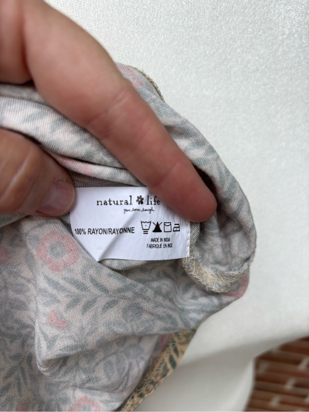 Natural Life Mixed Print Tie Front Button Up Blouse Size M Boho Floral Patchwork - Picture 6 of 9